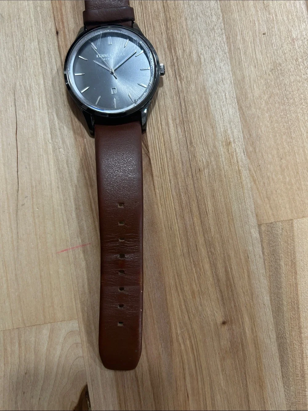 Kenneth Cole Men's Watch with Brown Leather Strap and Gray Dial
